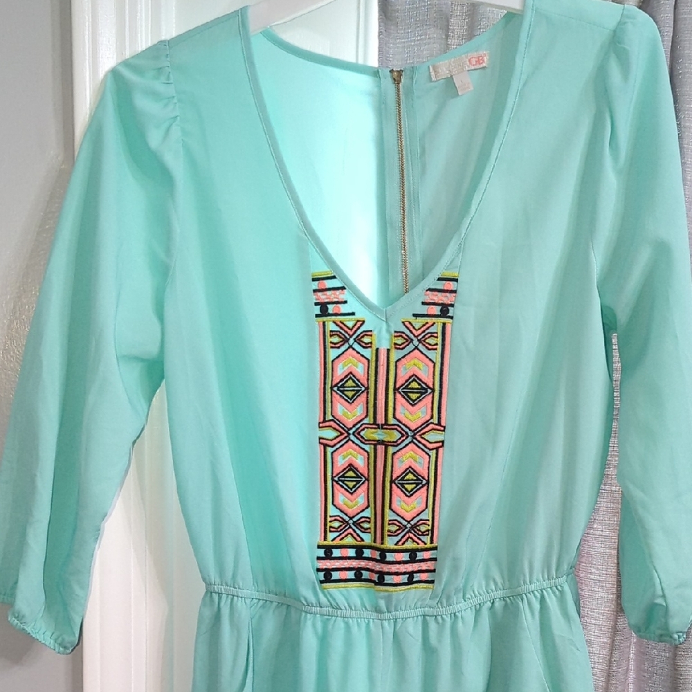 Gianni Bini Mint Embroidered V-Neck Jumpsuit